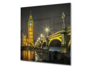 Soporte de vidrio - Placa para salpicaduras de fregadero ; Serie ciudades BS25  Big Ben Londres 3