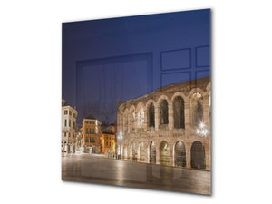 Soporte de vidrio - Placa para salpicaduras de fregadero ; Serie ciudades BS25  Coliseo Roma