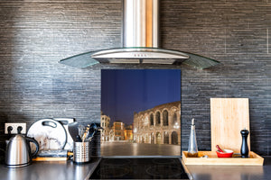 Paraschizzi fornelli vetro temperato – Pannello in vetro – Paraspruzzi lavandino BS25 Serie città: Colosseo Roma 1