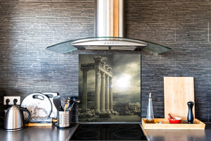 Paraschizzi fornelli vetro temperato – Pannello in vetro – Paraspruzzi lavandino BS25 Serie città: Tempio di Zeus