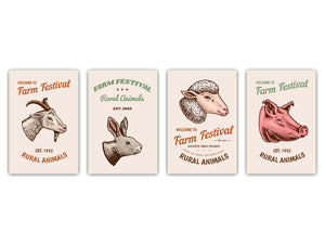 4 Schneidbretter mit modernen Designs – Hartglas-Tabletts; MD07 Aphorisms Series: Vintage Farm Festival