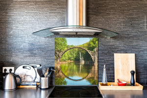 Magnifico paraschizzi in vetro stampato – Pannello in vetro temperato da cucina BS24 Serie ponti:  Ponte del lago