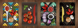 Set of 4 Chopping Boards from Tempered Glass with modern designs; MD01 Ethnic Series:Ornamental boards