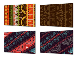 Set of 4 Chopping Boards from Tempered Glass with modern designs; MD01 Ethnic Series:Ornamental boards 2