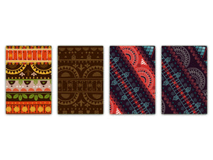 Set von 4 Hackbrettern aus Hartglas mit modernen Designs; MD01 Ethnic Series: Ornamental boards 2