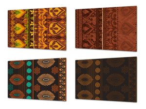 Set von 4 Hackbrettern aus Hartglas mit modernen Designs; MD01 Ethnic Series: African design