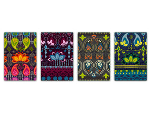 Set von 4 Hackbrettern aus Hartglas mit modernen Designs; MD01 Ethnic Series: African design 2