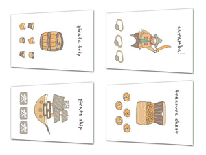 Taglieri decorativi – 4 vassoi per servire; MD03 Serie di cartoni animati: Scarabocchi disegnati a mano