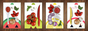 Set of four Glass Cutting Boards from toughened glass; MD04 Fruits and veggies Series:Vector fruit