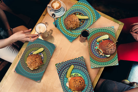 Lot de 4 planches à découper – Lot de 4 plateaux à fromage ; MD02 Série Mandalas: Design ethnique