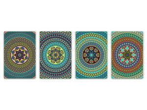 Set of 4 Cutting Boards – 4-piece Cheese Board set; MD02 Mandalas Series:Ethnic design