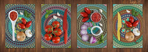 Set of 4 Cutting Boards – 4-piece Cheese Board set; MD02 Mandalas Series:Ethnic design 2