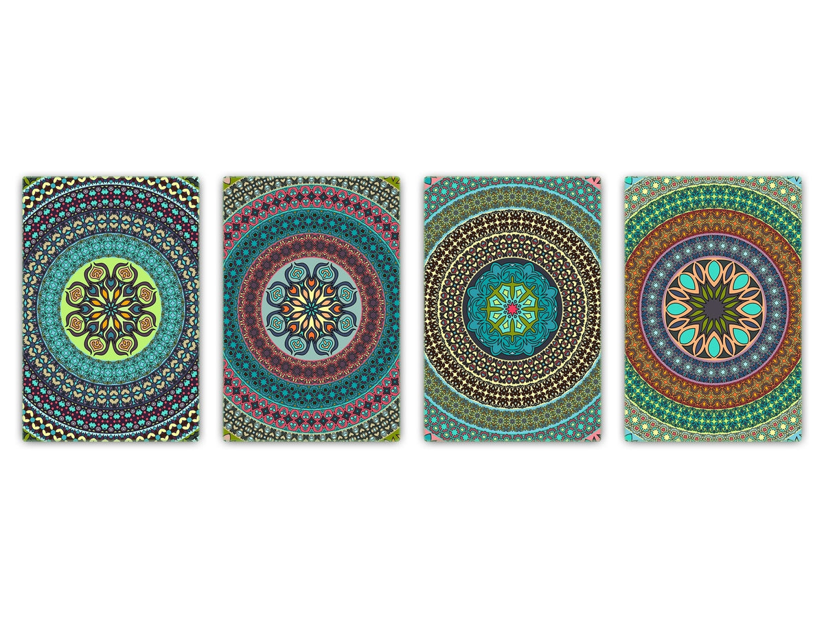 Lot de 4 planches à découper – Lot de 4 plateaux à fromage ; MD02 Série Mandalas: Design ethnique