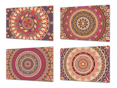 Set of 4 Cutting Boards – 4-piece Cheese Board set; MD02 Mandalas Series:Ethnic retro