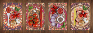 Set of 4 Cutting Boards – 4-piece Cheese Board set; MD02 Mandalas Series:Ethnic retro