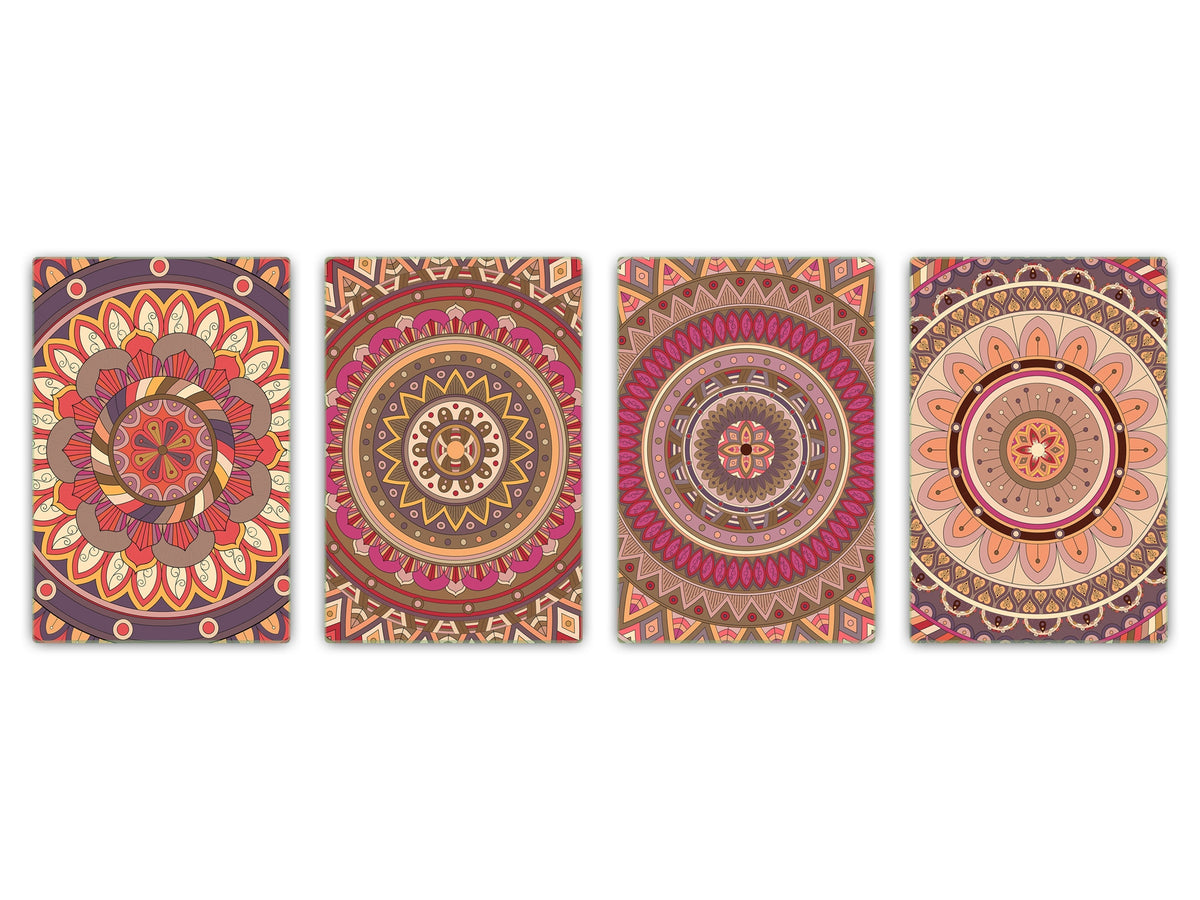 Set of 4 Cutting Boards – 4-piece Cheese Board set; MD02 Mandalas Series:Ethnic retro