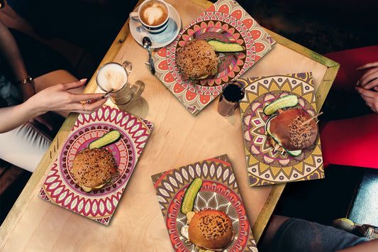 Lot de 4 planches à découper – Lot de 4 plateaux à fromage ; MD02 Série Mandalas: Rétro ethnique 2