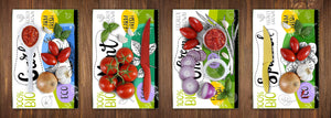 Set of four Glass Cutting Boards from toughened glass; MD04 Fruits and veggies Series:Fresh food BIO 4