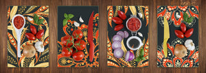 Set di 4 taglieri in vetro temperato dal design moderno; MD01 Serie etnica: Disegni tappeto rosso