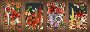 Set of 4 Chopping Boards from Tempered Glass with modern designs; MD01 Ethnic Series:Red Carpet designs 2