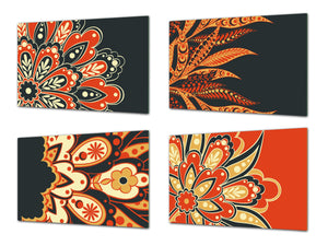 Set of 4 Chopping Boards from Tempered Glass with modern designs; MD01 Ethnic Series:Red Carpet designs 3