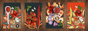 Set of 4 Chopping Boards from Tempered Glass with modern designs; MD01 Ethnic Series:Red Carpet designs 3