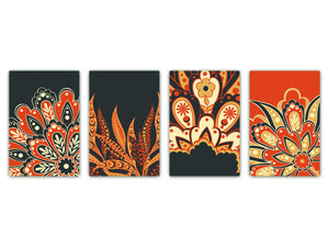Set von 4 Hackbrettern aus Hartglas mit modernen Designs; MD01 Ethnic Series: Red Carpet designs 3