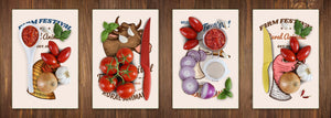 4 Cutting Boards with Modern Designs – Tempered Glass Serving Trays; MD07 Aphorisms Series:Old School Farm festival