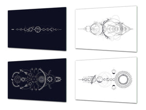 Set of 4 Chopping Boards from Tempered Glass with modern designs; MD01 Ethnic Series:Vintage Moon Phases