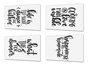 4 Cutting Boards with Modern Designs – Tempered Glass Serving Trays; MD07 Aphorisms Series:Happy kitchen