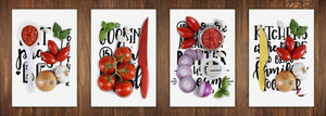 4 Cutting Boards with Modern Designs – Tempered Glass Serving Trays; MD07 Aphorisms Series:Let´s Cook