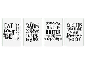 4 Schneidbretter mit modernen Designs – Hartglas-Tabletts; MD07 Aphorisms Series: Let´s Cook