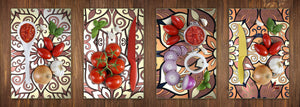 Set of 4 Chopping Boards from Tempered Glass with modern designs; MD01 Ethnic Series:Oriental restaurants
