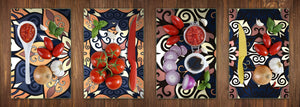 Set of 4 Chopping Boards from Tempered Glass with modern designs; MD01 Ethnic Series:Oriental blue design