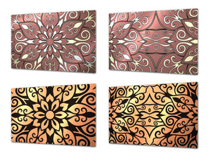 Set of 4 Chopping Boards from Tempered Glass with modern designs; MD01 Ethnic Series:Oriental flowers