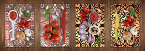 Set of 4 Chopping Boards from Tempered Glass with modern designs; MD01 Ethnic Series:Oriental flowers