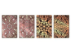 Set von 4 Hackbrettern aus Hartglas mit modernen Designs; MD01 Ethnic Series: Oriental flowers