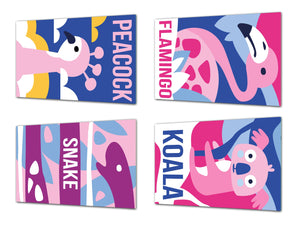 Planches décorées – 4 plateaux pour servir ; MD03 Série de dessins animés: Oiseaux et animaux 1