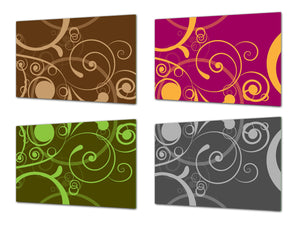 Set von 4 Hackbrettern aus Hartglas mit modernen Designs; MD01 Ethnic Series: Color flowers 1 