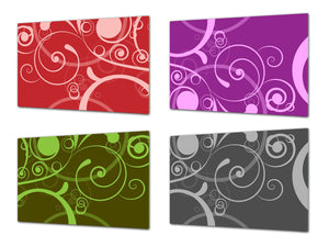 Lot de 4 planches à découper en verre trempé au design moderne ; MD01 Série ethnique: Fleurs de couleur 2