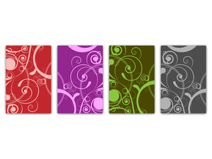 Set von 4 Hackbrettern aus Hartglas mit modernen Designs; MD01 Ethnic Series: Color flowers 2