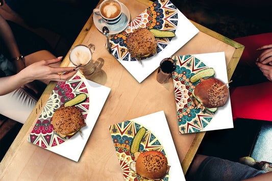 Lot de 4 planches à découper – Lot de 4 plateaux à fromage ; MD02 Série Mandalas: Oriental Retro 1