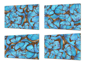 Four Kitchen Cutting Boards - 8 x 12 inch Glass Chopping boards; MD08 Full of Color Series:Tropical butterflys
