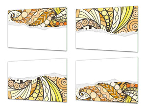 Set von 4 Hackbrettern aus Hartglas mit modernen Designs; MD01 Ethnic Series: Paper flowers 