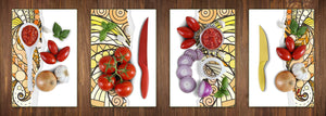 Set von 4 Hackbrettern aus Hartglas mit modernen Designs; MD01 Ethnic Series: Paper flowers 