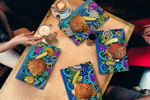 Four Kitchen Cutting Boards - 8 x 12 inch Glass Chopping boards; MD08 Full of Color Series:Underwater life