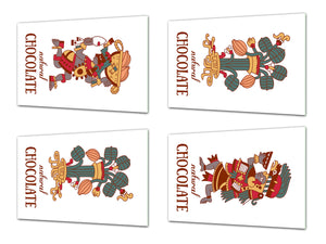 Juego de 4 tablas de cortar - Tablas de cortar de cristal templado: Serie Lleno de colores MD08: Chocolate Azteca