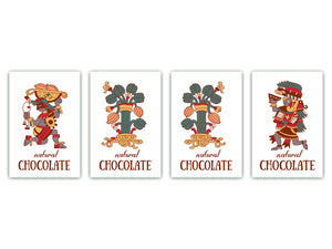 Juego de 4 tablas de cortar - Tablas de cortar de cristal templado: Serie Lleno de colores MD08: Chocolate Azteca