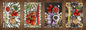 Set of 4 Chopping Boards from Tempered Glass with modern designs; MD01 Ethnic Series:Dark Flowers