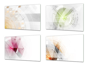 Set von 4 Hackbrettern aus Hartglas mit modernen Designs; MD10 Geometric Art Series: Technological abstract